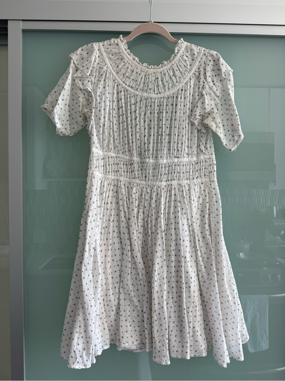 Ulla Johnson White Dot Smocked Cotton Dress